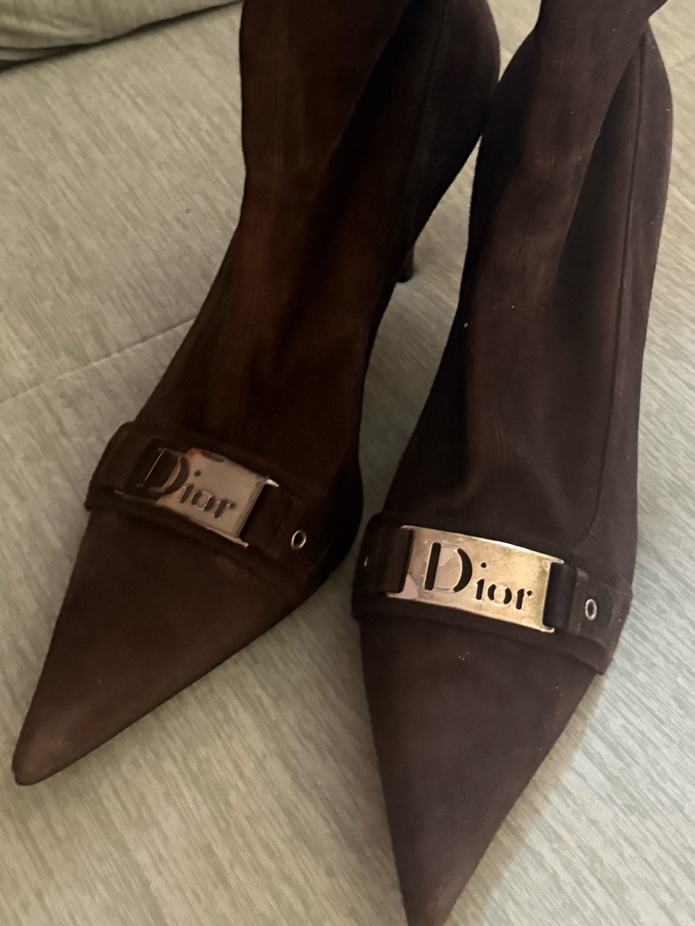 Dior Brown Suede Over-the-Knee Boots with Silver Logo Plate - Picture 8 of 9